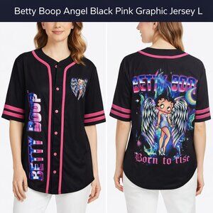 Betty Boop Black Pink Angel Baseball Jersey L